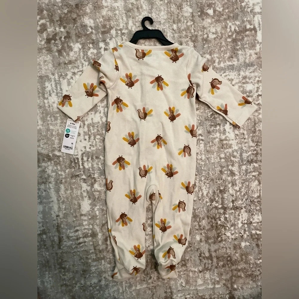 Carter's Beige and Brown Turkey Print Kids Footie size 6/9 months-NWT